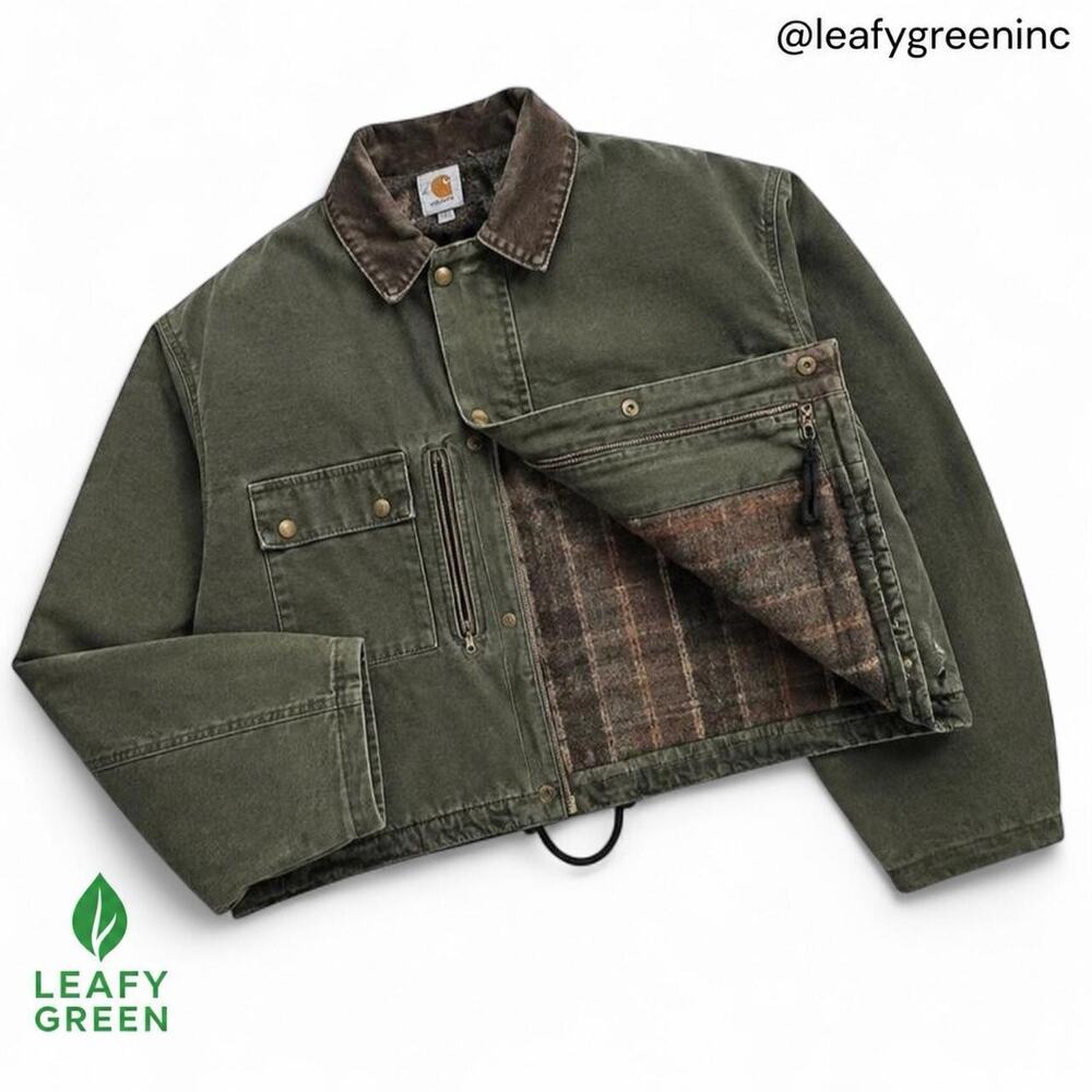 Carhartt Detroit Trucker Pearl Snap Blanket Lined Crop Boxy Jacket us sz L Mos